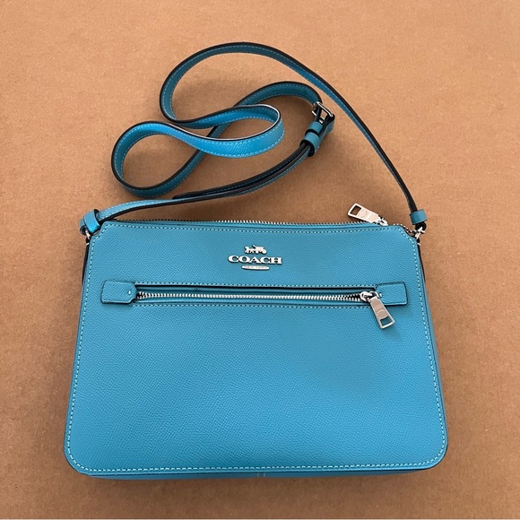 NWOT Coach Signature Aqua Mini Gallery File Crossbody with Adjustable Strap - Picture 2 of 14
